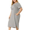 Agnes Orinda Women's Plus Size Soft Knit Cute Cat Print Short Sleeve Split Hem Pockets Midi Sleep Shirts Nightgowns - 3 of 4