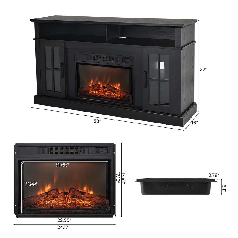 Costway 58" Fireplace TV Stand W/ 1400W Electric Fireplace for TVs up to 65 Inches Grey/Black/Brown/White, 3 of 11