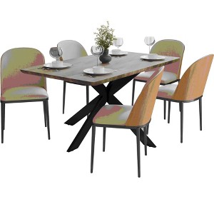 LeisureMod Ravenna 6-Piece Dining Set - 63" Rectangular MDF Wood Dining Table, 5 Leather Dining Chairs - 1 of 4