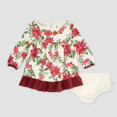Image of Burt's Bees Baby® Girls' Holiday Floral Dress & Diaper Cover Set - 0-3M