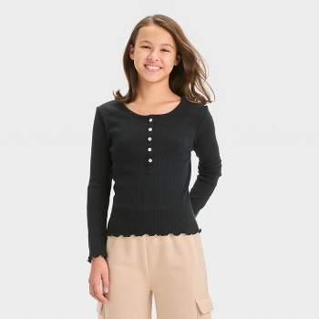 Girls' Long Sleeve Button-Down Henley T-Shirt - art class™