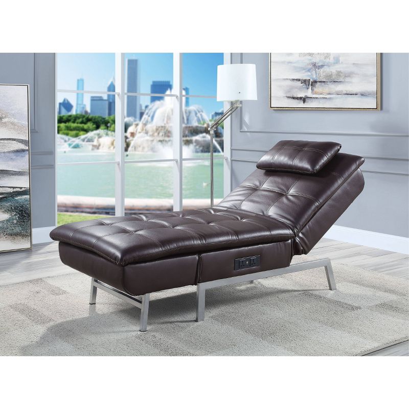 70&#34; Padilla Chaise Lounge Brown Synthetic Leather - Acme Furniture, 1 of 10