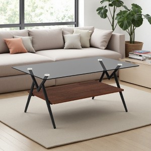 38.39" Glass Rectangle Coffee Table with White Legs - 1 of 4