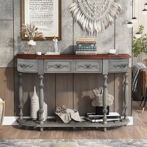 VYNXARIA 52inch Modern and Contemporary Curved Console Table Sofa Table Entryway Table for Hallway Living Room with 4 Drawers and 1 Shelf,Antique Gray - 1 of 4