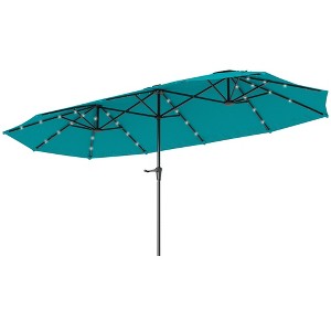 Aghana Digitals Khaki 13ft Solar LED Double-Sided Patio Umbrella with Crank Lift, UPF30+ Polyester - 1 of 4