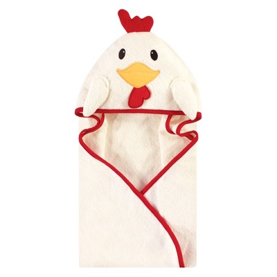 Hudson Baby Infant Unisex Cotton Animal Face Hooded Towel, Rooster, One Size