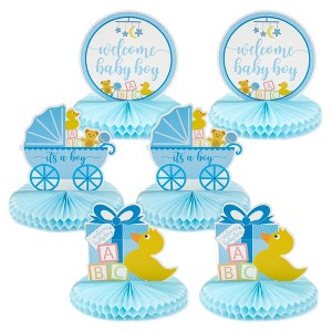 Sparkle and Bash 6 Pack Boy Baby Shower Table Decorations, Yellow Duck Honeycomb Centerpieces, 8.25 x 7.5 In - 1 of 4