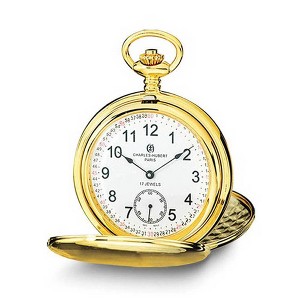 Black Bow Jewelry Charles Hubert Gold-Tone Stainless Steel White Dial 54mm Pocket Watch - 1 of 4