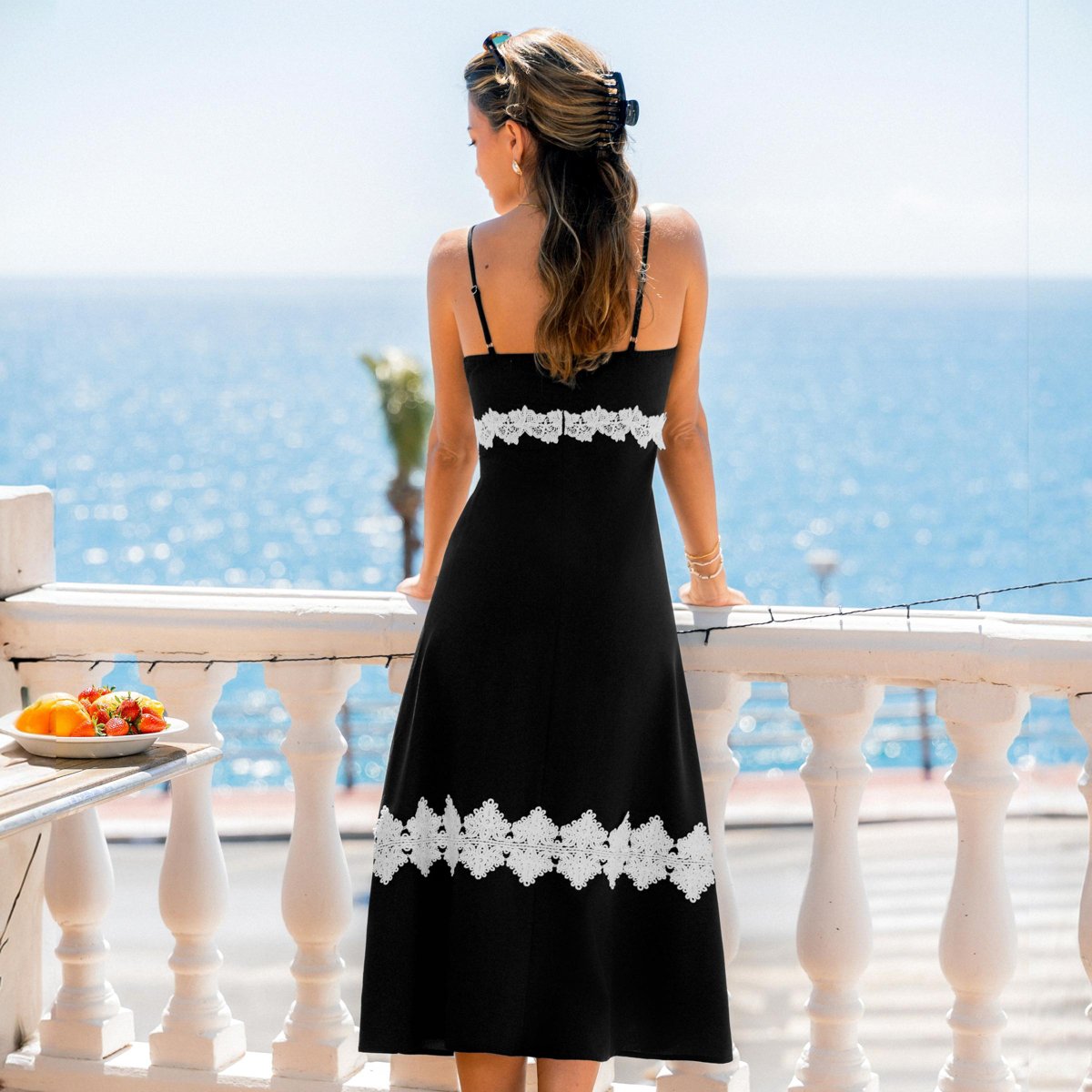 Женские платья Cupshe Women's Midi Dress Lace Trim Detail for Weddings-L-Black — фото 4