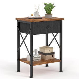 VECELO Modern X-Design Nightstand, End/Side Table with Fabric Drawer & Open Storage Shelves for Bedroom or Living Room - 1 of 4