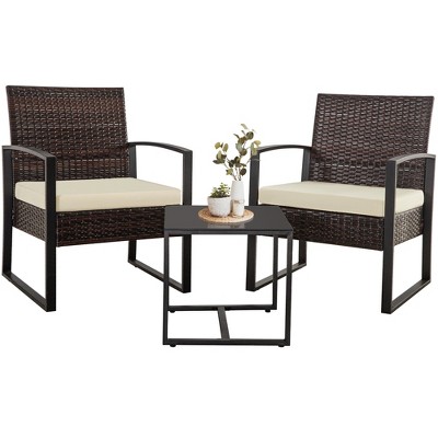 Hrinhom 24.8" W Outdoor Rattan Set,3-Piece Patio Set With Cushions