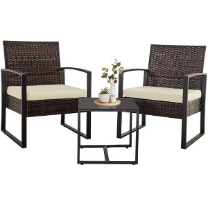 Hrinhom 24.8" W Outdoor Rattan Set,3-Piece Patio Set With Cushions - 1 of 4