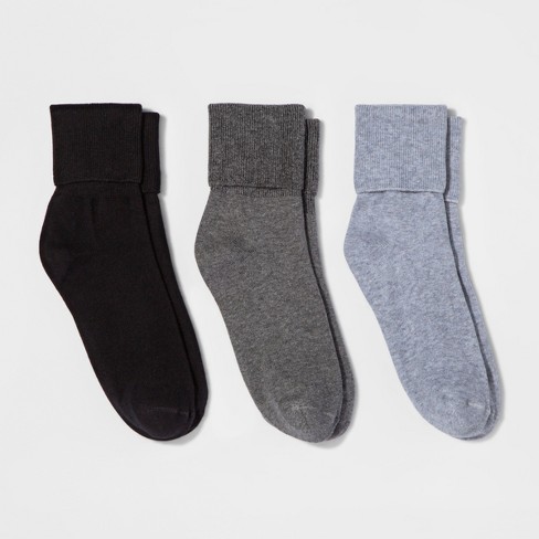 Women's Mary Jane Fold Over Cuff 3pk Crew Socks - A New Day™ Gray