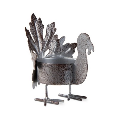 tagltd Silver Iron Turkey Leaf Tealight Candle Holder. 3.0L x 2.82W x 3.0H inches