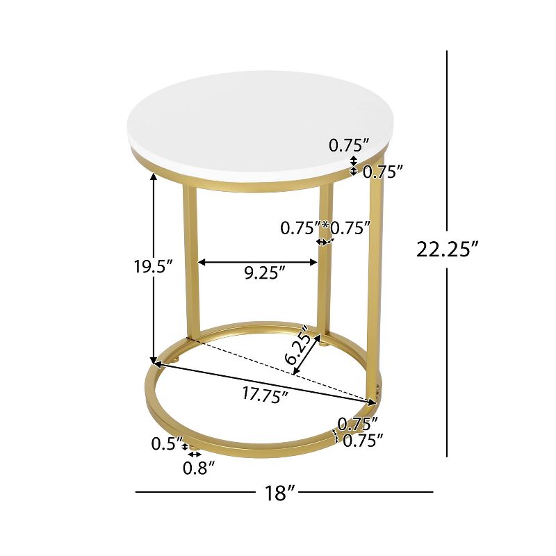 Ingersol Modern Glam C Shaped End Table White/Gold - Christopher Knight Home, 4 of 10