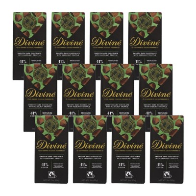 Divine Chocolate 41% Coca Smooth Dark Chocolate With Hazelnut Truffle ...