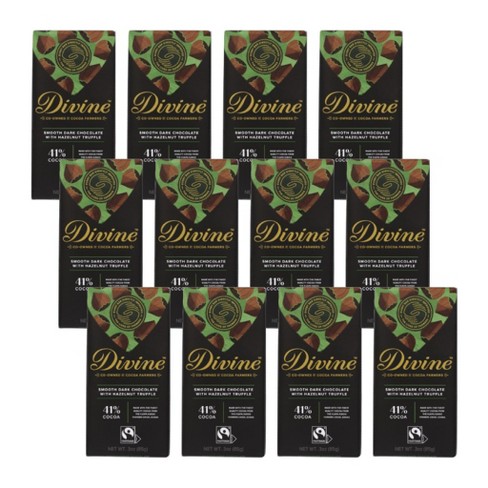 Divine Chocolate 41% Coca Smooth Dark Chocolate With Hazelnut Truffle ...