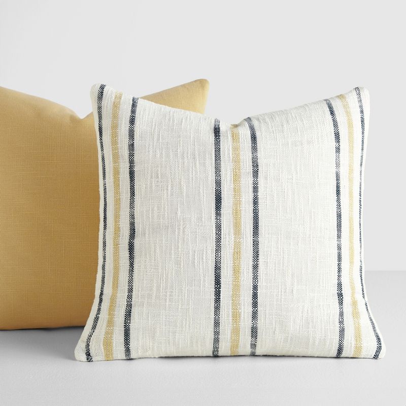 2-Pack Yarn-Dyed Patterns Mustard Throw Pillows in Yarn-Dyed Framed Stripe & Solid - Becky Cameron, Mustard Yarn-Dyed Framed Stripe / Solid, 20 x 20, 6 of 9