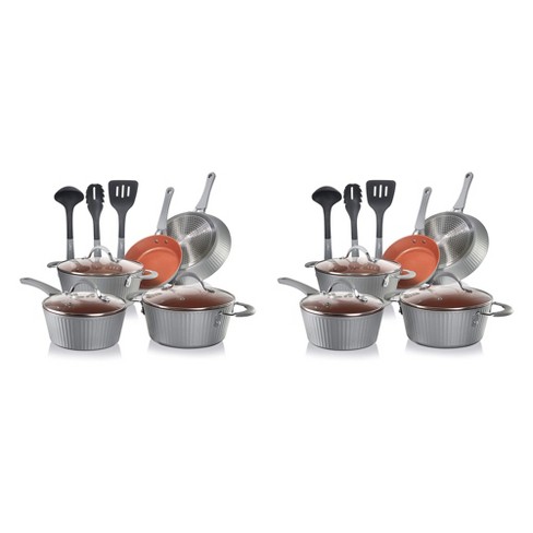 Nutrichef 15 Piece Nonstick Kitchen Cookware Set With 2 Cooking Pots, 2  Sauce Pots, 4 Lids, 2 Pans, And 5 Utensils, Multicolor : Target