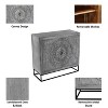 ORRD  39 Inch Handcrafted Accent Cabinet, Sandblasted Gray Mango Wood with Medallion Engraving & Black Iron Stand - 3 of 4