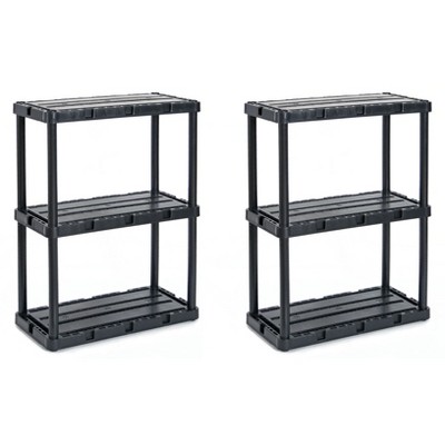 Gracious Living 24 x 12 x 33" Light Duty 3 Shelf Storage Laundry Room, Basement Organization, or Garage Shelving Unit, 165 lb Capacity, Black (2 Pack)