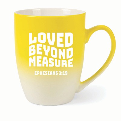 Elanze Designs Loved Beyond Measure Ephesians 3:19 Two Toned Ombre Matte 10 ounce New Bone China Coffee Tea Cup Mug, Yellow and White