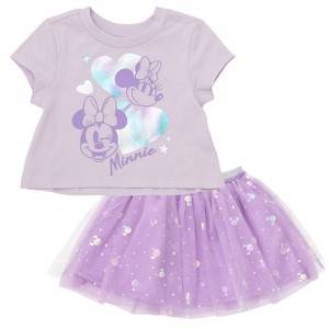 Disney Metallic Print T-Shirt and Mesh Tulle Skirt Outfit Set - 1 of 4