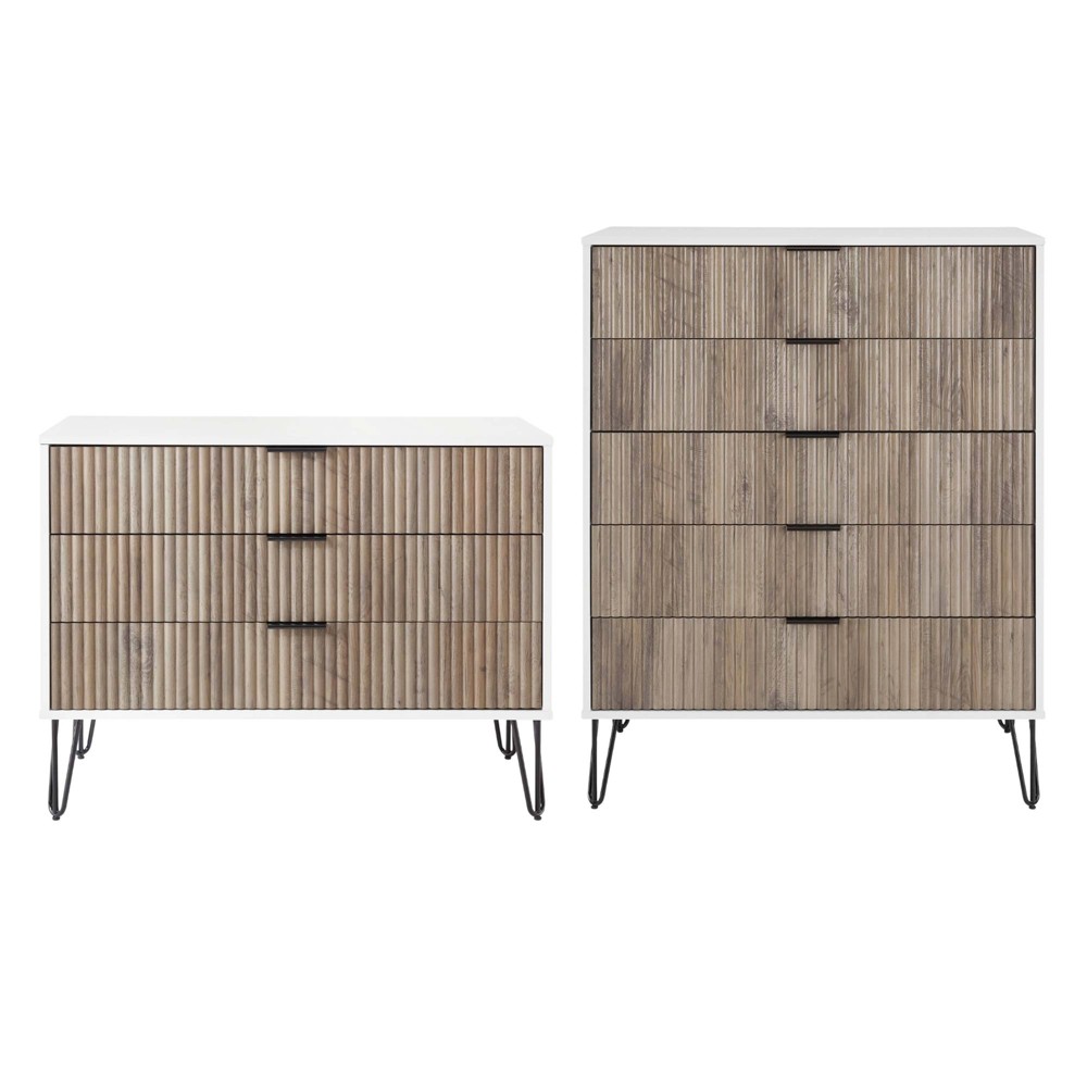 Manhattan Comfort Dumbo 2pc Modern 5 Drawer Dresser and 3 Drawer Dresser Set White/Gray