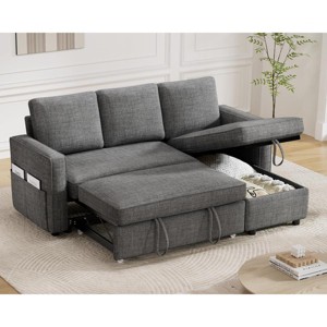 Dyonery 81" Sleeper Sofa Bed, 2 in 1 Pull Out Couch with More Storage Space, Sectional L-Shaped Couch Sofa Sleeper with Side Pockets - 1 of 4