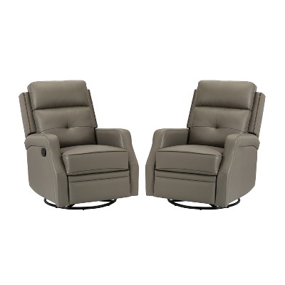 Set of 2 Basilio 28.74" Wide Tufted Wooden Upholstery Genuine Leather Swivel Rocker Recliner with Nailhead Trims | ARTFUL LIVING DESIGN