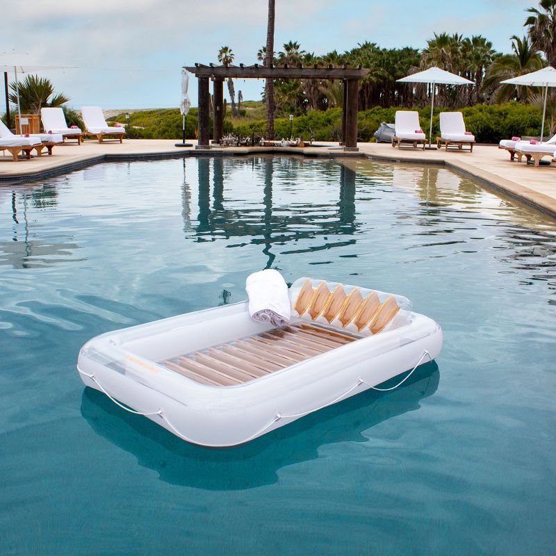 Swimline Luxe Edition Inflatable Relaxing Floating Pool Lounger with Removable Head Pillow - Pearl White/Gold, 5 of 7