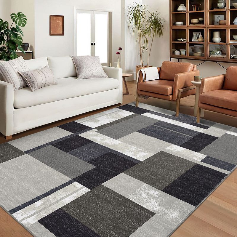 Washable Rugs for Living Room Modern Geometric Print Rug Contemporary Boxes Rug, 3 of 9