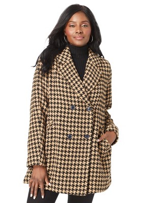Jessica London Women s Plus Size A line Peacoat 28 Soft Camel Houndstooth Target