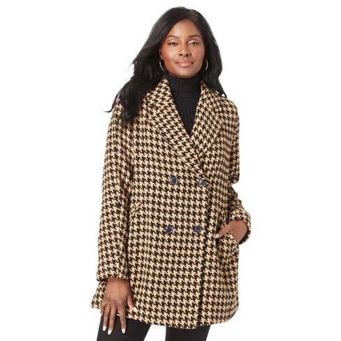 Agnes Orinda Women's Plus Size Winter Notched Lapel Double Breasted Long  Overcoats Camel 4X