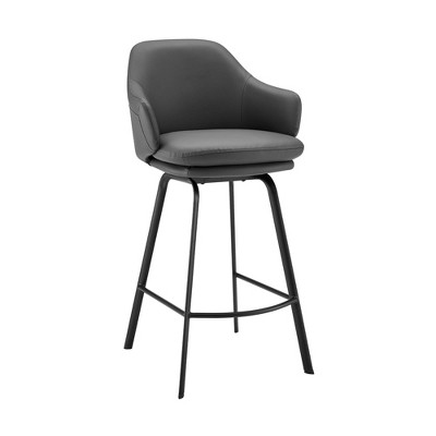 26" Brigden Swivel Counter Height Barstool with Faux Leather Black Metal - Armen Living