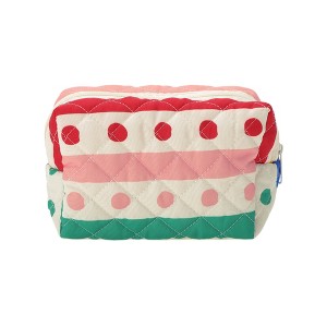 Unique Bargains Stripes Dots Quilted Square Flowers Makeup Bag Assorted Color 1 Pc - 1 of 4