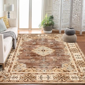 Phulwari Area Rugs Washable, Vintage Bohemian Distressed Oriental Carpet Non Slip, Floral, for Living Room Bedroom Kitchen Nursery Kids Room - 1 of 4