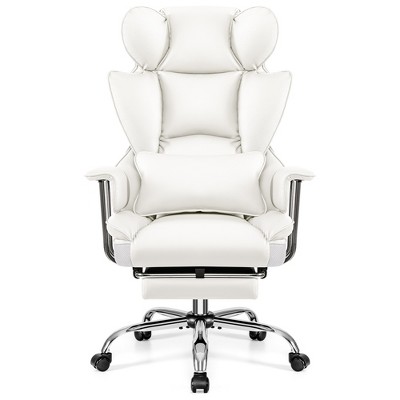 KERDOM Office Desk Chair, Big and Tall Executive Chair with Footrest, Ergonomic Reclining High Back Support, White