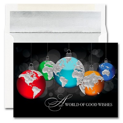 JAM Paper Blank Christmas Cards & Matching Envelopes Set Hanging Globes 526M1542WB