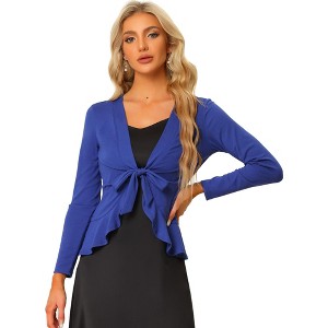 INSPIRE CHIC Women's Tie Front Long Sleeve Crop Ruffle Knit Cardigan Sweaters - 1 of 4