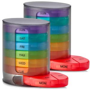 MEDca Weekly Pill Organizer, 1 Dispenser, 7 Stackable Multi-Color Compartments Four Times-a-Day: Morning, Noon, Evening, and Bedtime, Black, 2-Pack - 1 of 4