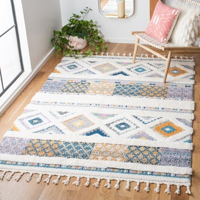 Ivory and Multicolor 8' x 10' Shag Area Rug