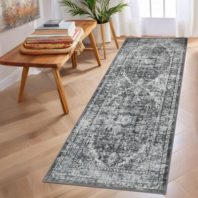 Machien Washable Area Rugs Vintage Printed Accent Carpet Non Slip Low Pile Indoor Mat Oriental Distressed Throw Rugs for Bedroom