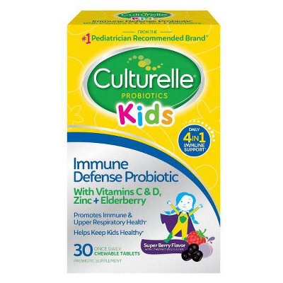Culturelle Kids Daily Immune Defense Probiotic + Elderberry, Vitamin C and Zinc Chewable for Oral Health - 30ct