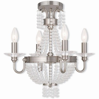 Brushed Nickel Mini Crystal 4-Light Candle Chandelier