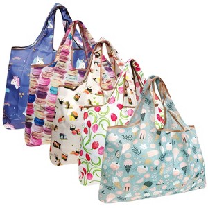 Wrapables Large Foldable Tote Nylon Reusable Grocery Bags, 5 Pack - 1 of 4
