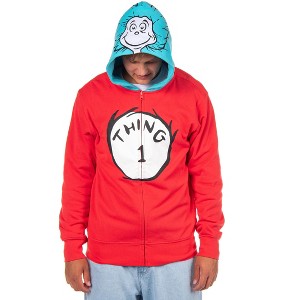 Seven Times Six Dr. Seuss Hoodie Adult Thing 1 Thing 2 Reversible Zip Up Costume Sweatshirt - 1 of 4