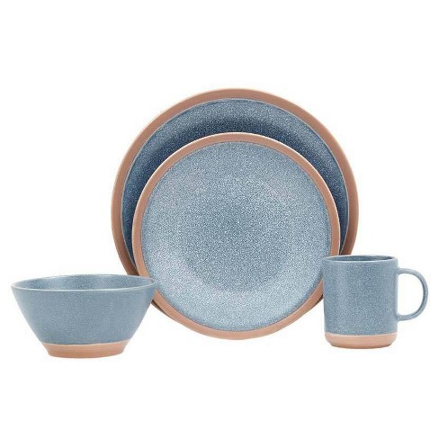 Baum Bros. 16pc Stoneware Desert Dinnerware Set Blue Solid Pattern Microwave Dishwasher Safe Service For 4 Target