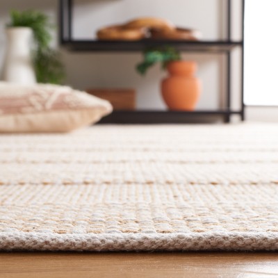 Ivory and Gold Striped Flat Woven Wool Cotton Area Rug 3'x5'