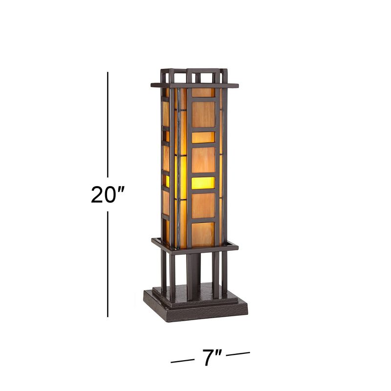 Robert Louis Tiffany Prairie Mission Accent Table Lamp 20" High Bronze Geometric Metal Amber Stained Glass for Bedroom Living Room Bedside Nightstand, 4 of 10